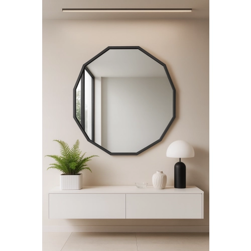 Lustro FlowerLine – wielokątne lustro w czarnej ramie | Designerskie lustro geometryczne do sypialni, salonu i przedpokoju